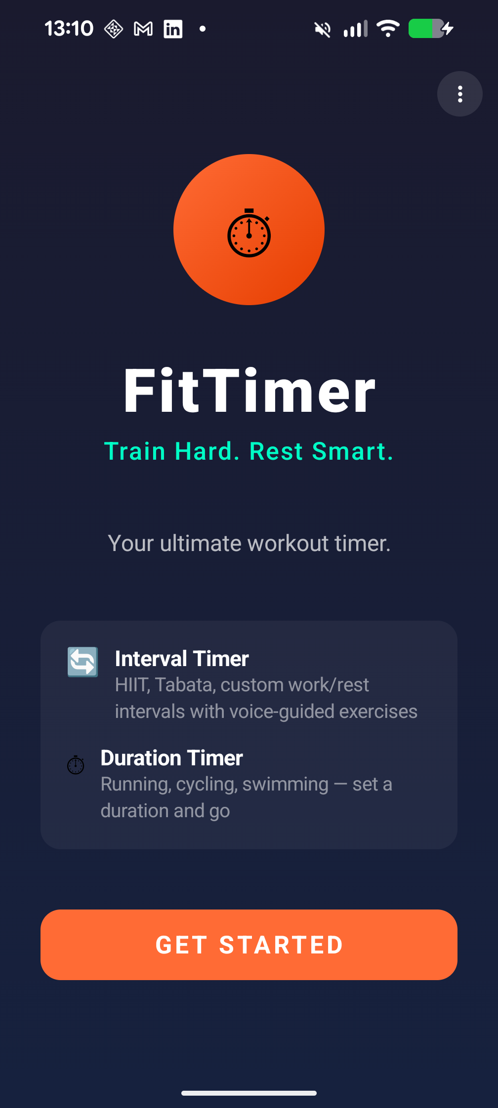 FitTimer welcome screen