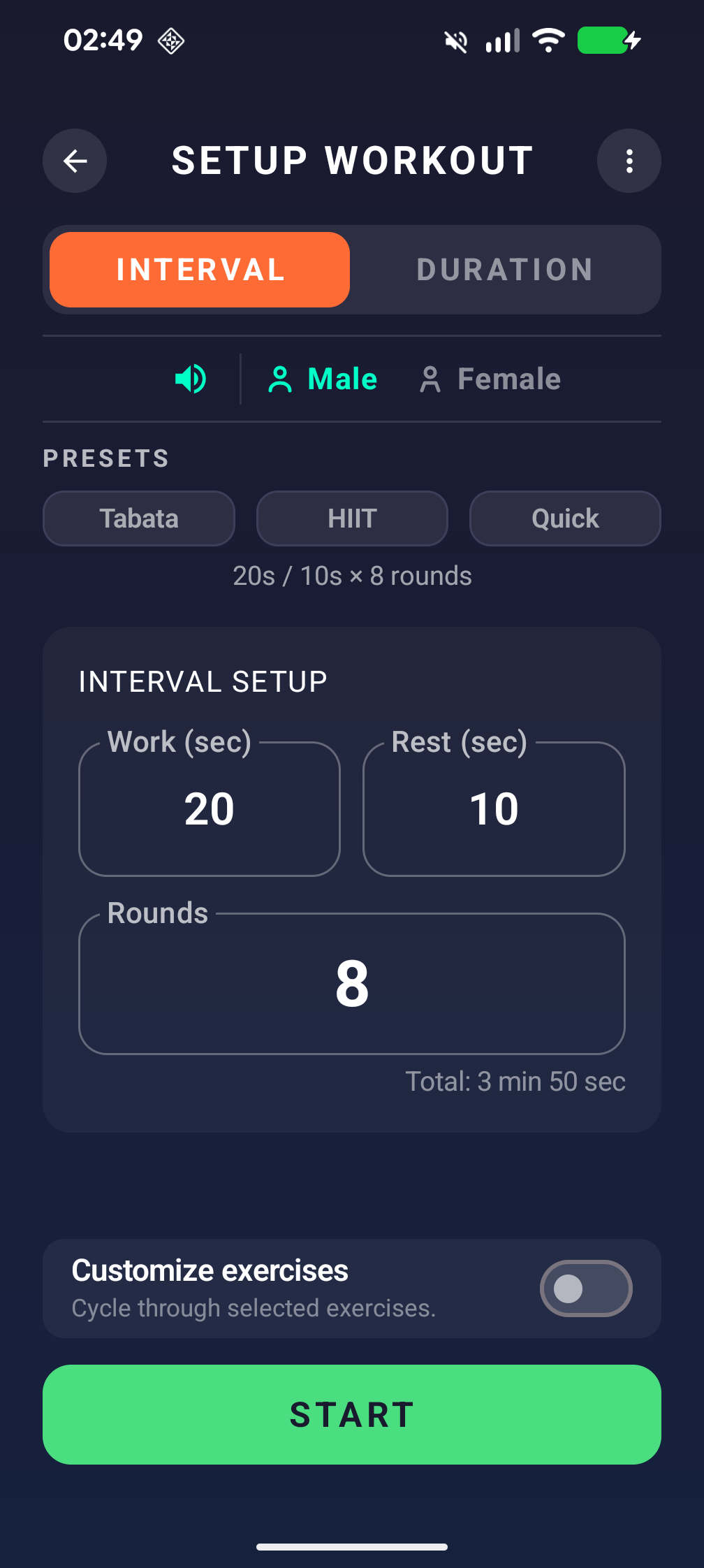 Interval setup