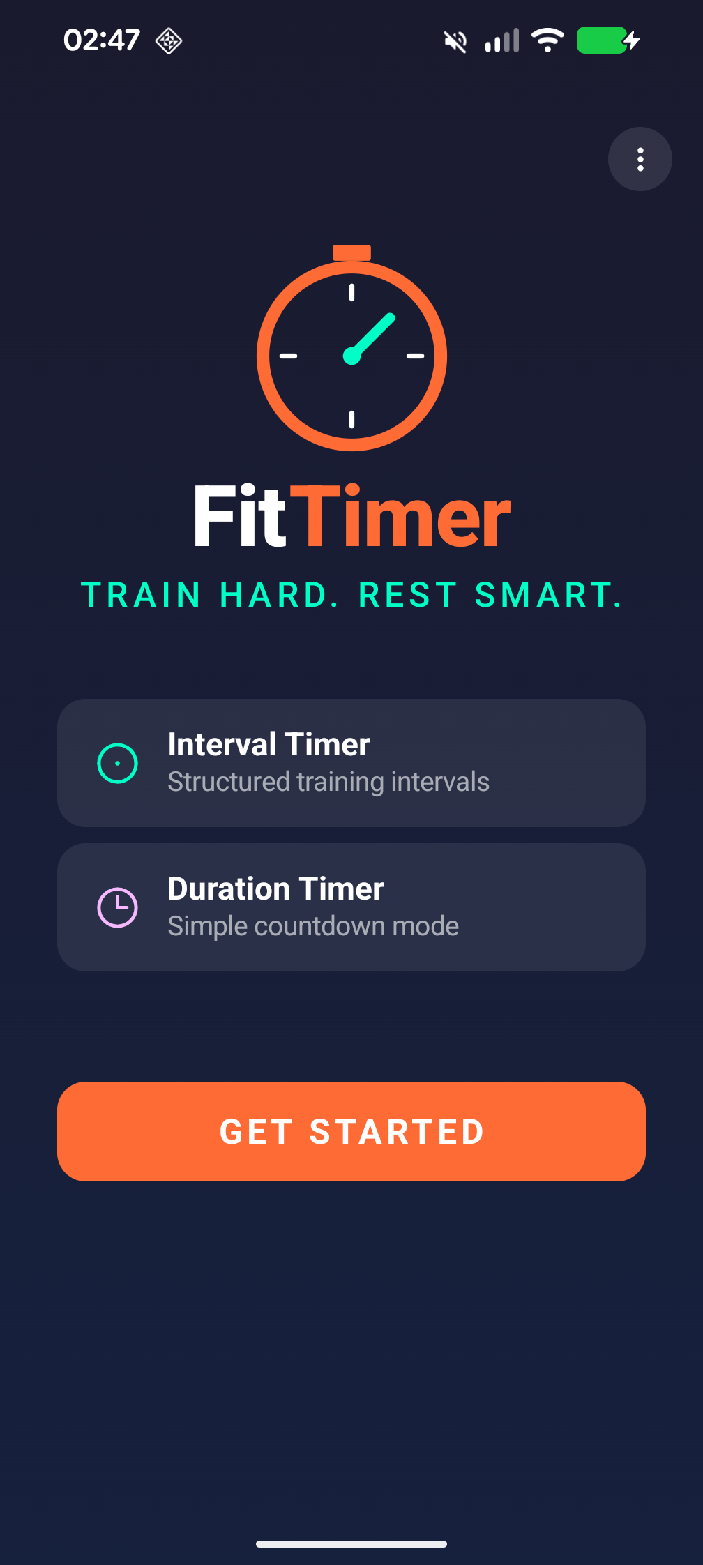 FitTimer welcome screen
